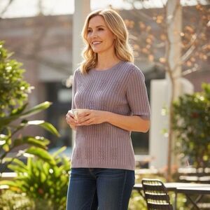 Alfred DUNNER  Lilac  Knit Beaded Women's Top XL Vintage Grandma Chic